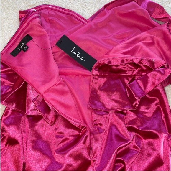 Lulus Flirtatious Energy Pink Satin One-Shoulder Bodycon Mini Dress - Picture 7 of 10